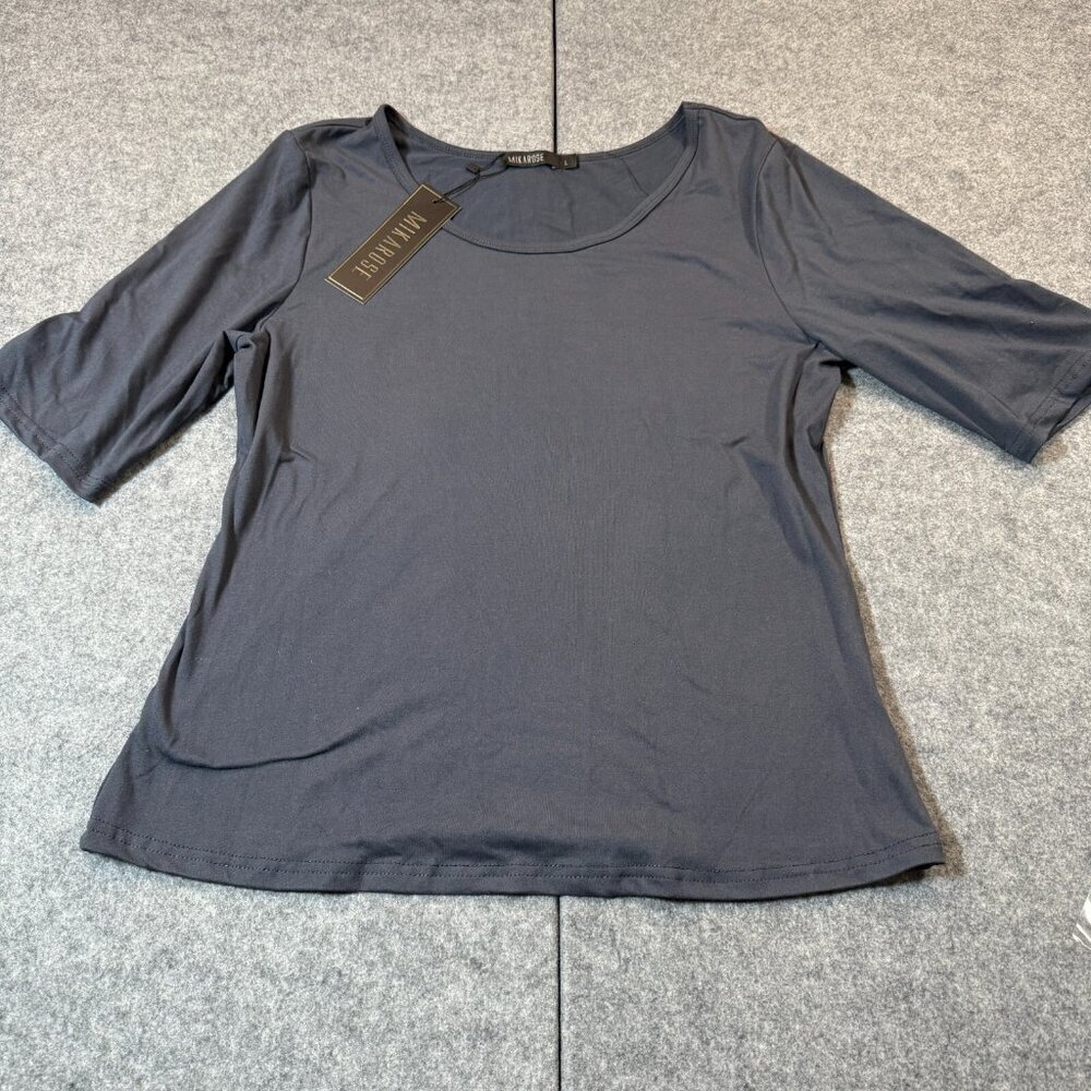 Mikarose T-Shirt Womens Large Slate Blue Casual Half Sleeve Round Neck Pullover